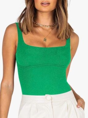 Green Ribbed Tank Bodysuit
